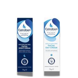 Cetraben Moisturising Facial Day Cream (1 x 75g) & Moisturising Facial Night Cream (1 x 75g), For Dry Sensitive and Eczema Prone Skin, Dermatological Creams, Prevents Flare-Ups (Pack of 2)