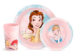 Lulabi Princess Disney 3-delige meisjesset van polypropyleen, versierd, bestaande uit 1 bord, 1 soepbord, 1 glas
