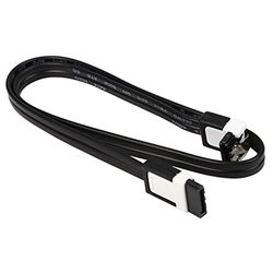 meeboo 1 x SATA-kabel 40 cm, zwart, 1x recht gebogen, met clip, compatibel tot S-ATA/600, Serial ATA, 1,5 GBs/3 GBs/6 GB (achterwaarts compatibel), S-ATA-kabel, premium kwaliteit