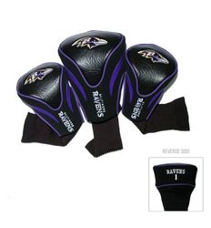 Team Golf Headcovers med NFL-lag, konturerade, numrerade 1, 3 och X (3 st.), passar överdimensionerade driver, utility-, rescue och fairway-klubbor, velourfodrad för extra klubbskydd, Baltimore Ravens