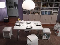 Dmora - Tavolo pieghevole Arnica, Ripiano da campeggio con gambe pieghevoli in metallo, Tavolo da pranzo moderno multiuso, 100% Made in Italy, 125x75h80 cm, Bianco