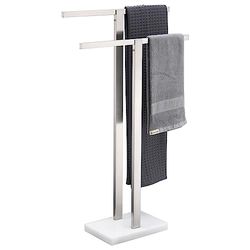KOKOSIRI Bathroom Towel Rack 2-Tier Standing Towel Racks with Marble Base, Stainless Steel Freestanding Towel Bars, Thicken Steady Design, Brushed Nickel THS0001-BR