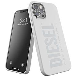 Diesel Ontworpen voor iPhone 12, iPhone 12 Pro hoes, siliconen hoes logo, schokbestendig, valgetest, volledige beschermhoes met verhoogde randen, wit