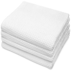 KATOEN CRAFT- Euro Spa Set van 4 luxe wafelgeweven badhanddoeken, oversized puur ringgesponnen katoen, 76 x 142 cm, wit