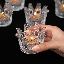 Vixdonos Votive Candle Holders Set of 12 Crown Glass Tealight Candle Holder for Wedding, Party and Home Decor (Clear)