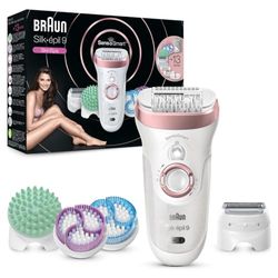 Braun Silk-épil 9 SkinSpa SensoSmart Épilateur Électrique Femme Or Rose, 4-en-1 Sans Fil Avec Wet & Dry, Système D’Exfoliation Et De Soins Cutanés, 13 Accessoires, 9/990, Blanc