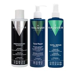 Valquer Professional Cold Keratin Capillary Pack, Express Hair Repair, Preparing Shampoo 100 millilitres + Kératine 100 millilitres + Ice Hair Mask 100 millilitres, Cheveux abîmés, 3 Unités