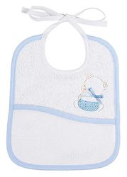 Filet - Bavoir à Broder avec Poche Coloris Blanc, Biais Bleau, Taille 6 Mois 1 An
