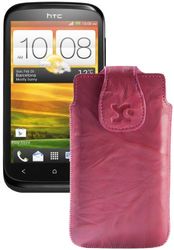 Suncase original äkta läderfodral för HTC Desire X (skal med magnetlås) i wash-rosa