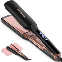 HITTIONA Lisseur Cheveux, 1,75" Ceramic Straight Revêtement Céramique Tourmaline Antistatique & Glisse facile Fer à lisser pour Cheveux Epais, Frisés, et Longs