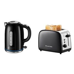Russell Hobbs 20462 Quiet Boil Kettle & 26550 2 Slice Toaster, Black