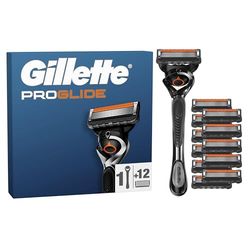 Gillette Proglide 1 Rasoio Barba E 12 Lamette Di Ricambio Con Doppia Lubrificazione Prima E Dopo Le Lame, Nuova Lubrificazione EverGlide Per Una Profondità E Comfort Incredibili