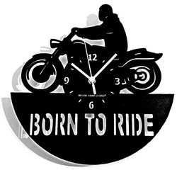 Instant Karma Clocks Motorcycle Born to Ride Motorcyclist, HDF, Black Wood, Ø12inch