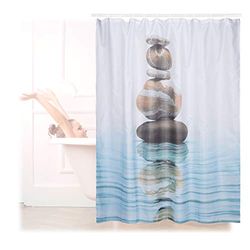Relaxdays douchegordijn, stenen op water, 180 x 180 cm, anti-schimmel, wasbaar, polyester, badkamer gordijn, blauw