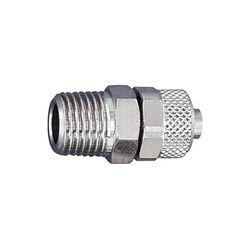Raccord à visser droit AG conique R 3/8 pour tuyau 12/10 mm, SW 17, pression de travail max. 18 bar, laiton nickelé