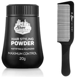 The Shave Factory Hair Styling Powder - Mattifying and Volumizing Powder, with comb types suitable for all areas of use, hair comb and powder wax (Comb 045 & Styling Powder)