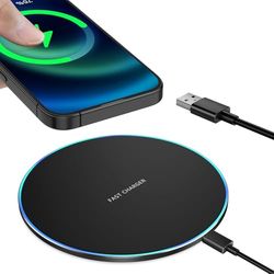 NEUTYPECHIC Cargador Inalambrico, 15W Cargador con Luz Respirable, Carregador Inalámbrico Rápido Negro, Wireless Charger Universal Compatible para iPhone, Samsung, Huawei, Xiaomi, Airpods
