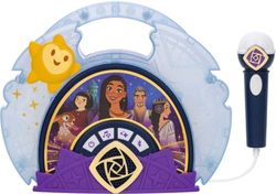 eKids Wish Sing Along Boom Box Głośnik z mikrofonem, ekspres do karaoke dla dzieci z wbudowaną muzyką i migającymi światłami
