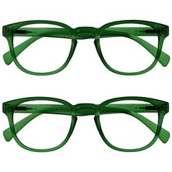 OPULIZE Pop Reading Glasses 2 Pack Fun Round Matt Frame Moss Green Spring Hinges Scratch Resistant Mens Womens RR2-6 +3.50