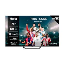 Haier QLED 4K UHD H75S80FUX 75 Pulgadas Smart TV, Google TV, Dolby Audio, HDR 10, Smart Remote Control, Google Assistant, Bluetooth 5.1, 120Hz Gaming, USB 2.0, DBX TV, HDMI 2.1 x 4, Sin Marcos, 2024