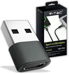 V-TAC Adaptador USB C a USB-A para ordenador, tablet y smartphone – Adaptador universal ultra compacto tipo C hembra + USB-A macho para transmisión de datos para MacBook Pro, iPad, Samsung