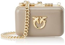 Pinko Vanity Airpods Shiny V kalv, resetillbehör-damväska för nacke, en storlek, I68q_valnöt-antikt guld, Taglia unica