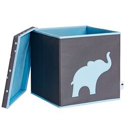LOVE IT STORE IT Cube De Rangement Pliable Avec Couvercle - Tissu Ultra Résistant - Renforcement Bois - Compatible Kallax - 33x33x33cm - Gris Motif Éléphant