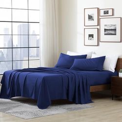 Cathay Home Essentials Ultra Soft Hypoallergenic Wrinkle Resistant Double Brushed Microfiber Bedding Sheet Set, Royal Blue, King