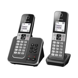 Panasonic KX-TGD322FRG DECT Téléphone Numérique Sans Fil Répondeur Numérique, Base et 2 Combinés, Haut-Parleur Mains Libres, Identification de l'Appelant, Blocage des Appels Indésirables, LCD, Grise