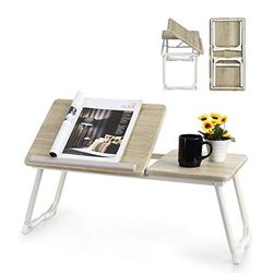 MEUBLE COSY Bedtafel Opklapbaar Laptopbureau Schoottafels voor Bank Eten, Werken, Lezen, Eiken en Wit, 65x30x27,5cm