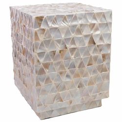Taburete de madera y madreperla beige