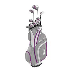 Wilson Stretch XL, Amazon Exclusive, Set completo per principianti, 9 mazze da golf con sacca, Donna (mano destra) Stretch XL, Bianco/Grigio/Viola