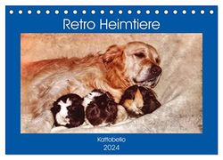 Retro Heimtiere (Tischkalender 2024 DIN A5 quer), CALVENDO Monatskalender: Hunde, Katzen, Vögel, Nagetiere und Reptilien im nostalgischen Design