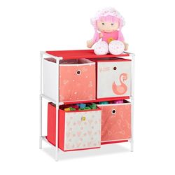 relaxdays Etagère boîtes, Jouets, Fillette, Design Cygnes, Meuble Enfants,HlP:62 x 53 x 30 cm,Blanc/Rouge, Non-tissé, Fer, Plastique