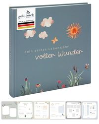 goldbuch 15 512 Album photo pour bébé plein de merveilles prairie avec motif floral Structure lin avec 58 pages blanches vierges en papier pergamine et 4 pages illustrées Vert sauge Env. 30 x 31 x 4
