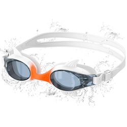 Ambienden Nouveau Design Lunette Piscine Enfant, 180° HD à Grand Angle de Vision Lunette de Natation Enfant, Anti-Buée, Protégées UV, Unisexe Lunette de Piscine pour les 3–10 Ans, White-Orange