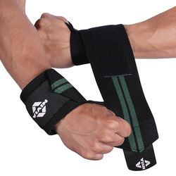 NIVIA Weight Lifting Wrist Support (Black/Green, Free Size - Adjustable with Velcro & Thumb Loop Strap) | Material - Cotton Blend | Pain Relief, Gym, Sports, Exercise, Workout, Cycling