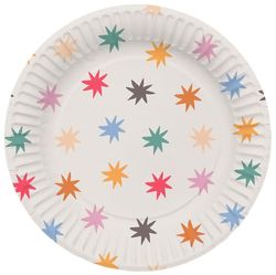 Folat 26861 Decoratie wit met kleurrijke sterrenborden Starburst-23 cm-8 stuks vrolijk en kleurrijk feestservies voor kinderen en volwassenen verjaardag, meerkleurig