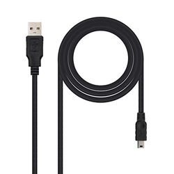 Nanocable 10.01.0401 - USB 2.0 to Mini USB Cable, Main Application for Mobile Phones and Digital Cameras, Type A/M-Mini B/M, Male-Male, Black, 1.0 mts