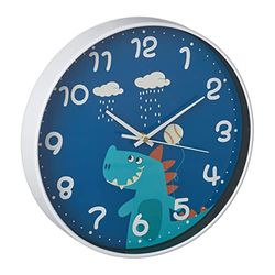 Relaxdays dino klok 29 5 cm analoog kinderklok met cijfers voor jongens & meisjes wandklok kinderkamer blauw 29 x 4 5 cm