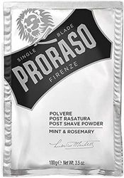 Proraso Polvere Post Rasatura Menta & Rosmarino, 100g, Polvere barba uomo con effetto lenitivo e rinfrescante, Dopobarba rinfrescante, Made in Italy