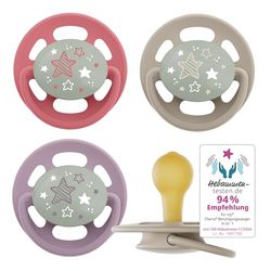 nip - Cherry Green Night | 0-6 mois | Lot de 4 tétines durables en matières premières naturelles avec bouton lumineux pour bébé de 0 à 6 mois - Violet/rouge
