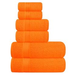 Elvana Home Ultra Soft 6 Pack Cotton Towel Set, Contains 2 Bath Towels 28x55 inch, 2 Hand Towels 16x24 inch & 2 Wash Coths 12x12 inch, Ideal for Everyday use, Compact & Lightweight - Orange