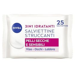 NIVEA Salviettine Struccanti 3in1 Idratanti 25 Pezzi, Salviettine per pelli secche e sensibili, Salviette struccanti per viso, occhi e labbra, Struccante viso e occhi per trucco waterproof