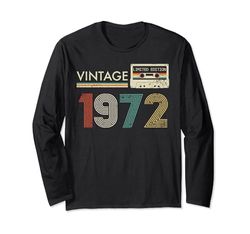 Classic 1972 Vintage Birthday Cassette Est 1972 Edizione Maglia a Manica