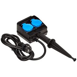 as - Schwabe - Tomada de distribuição de picos de terra dupla 230 V / 16 - distribuidor de tomadas de energia com cabo de mangueira de borracha de 2 m e tampa rebatível - IP44 - preto