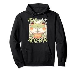 Kawaii Frog Boba Anime Frog Loving Bubble Tea Neko Rospo Felpa con Cappuccio