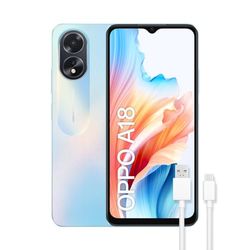 OPPO A18 Smartphone Libero, 4GB+128GB, Schermo HD+LCD 6.6", Fotocamera 8+2+5MP, Android, Batteria 5000mAh, Ricarica 10W - Blu