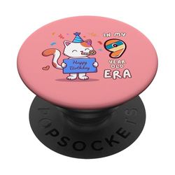 Gatito lindo en mi era de 9 años, divertido animal para su noveno cumpleaños PopSockets PopGrip Adhesivo