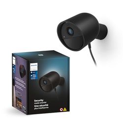Philips Hue Secure, Telecamera di Sicurezza con Cavo, HD 1080p, Visione Notturna, Audio Bidirezionale, Microfono, Notifiche Push, per Interni, Nero